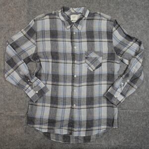 Billy Reid Shirt Mens XXL Plaid Long Sleeve Button Front Standard Fit Italy Blue